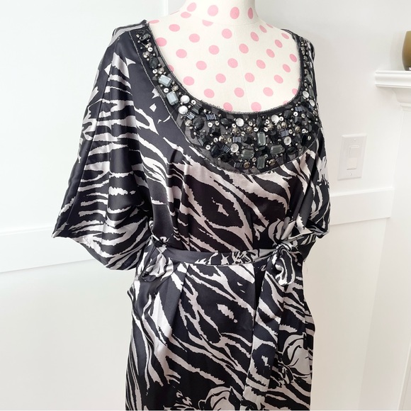 Suzi Chen For Maggy Boutique Floral Zebra Beaded Belted Dress Black Women’s 4 - Picture 2 of 10